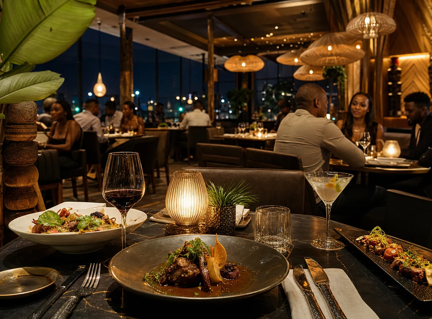 Dining table with Congolese-inspired dishes