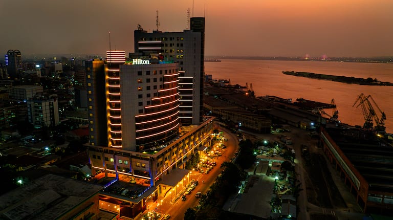 Aerial view of Hilton Kinshasa at sunset